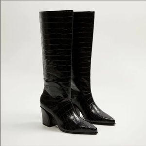 Mango croc embossed leather knee high boots
